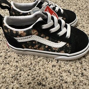 Vans Black and White Floral Sneakers with Signature Stripe